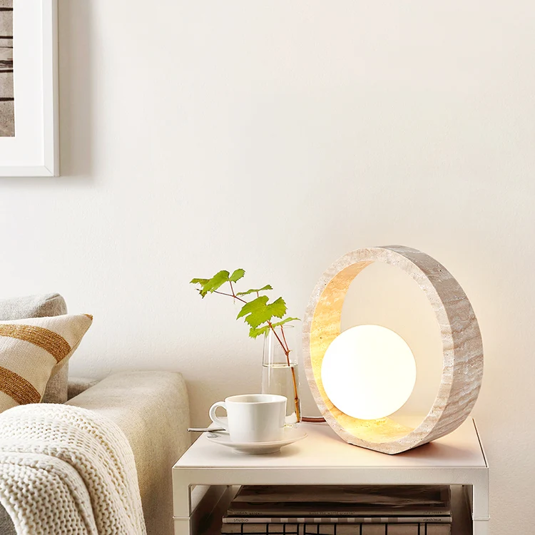 Traditional Vintage Travertine Table Lamp – 1-Light Circle Design for Bedroom