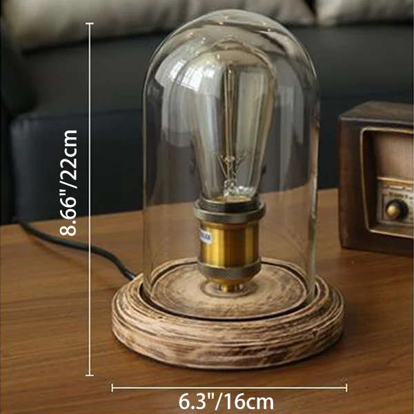 Traditional Vintage Oval Cylinder Round Wood Glass 1-Light Table Lamp For Bedroom