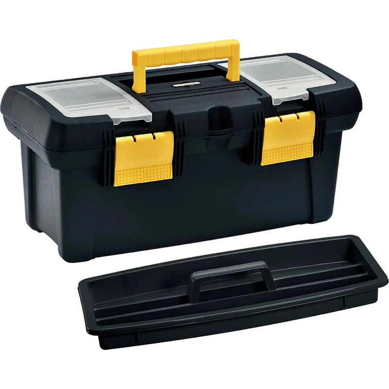 Caja Herramientas 18" con Tapa Organizadora Cerradura Plástica Negro