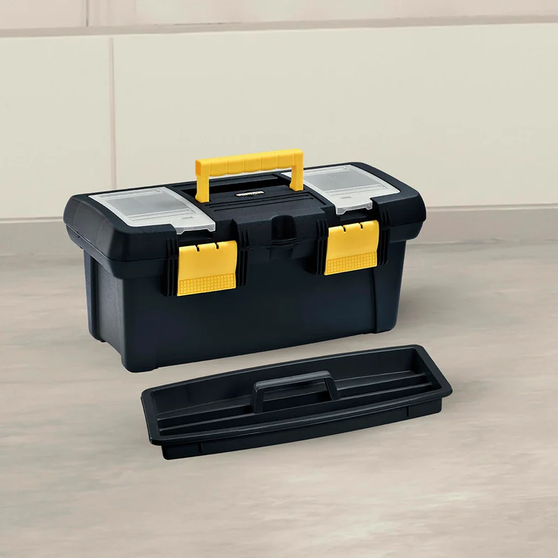 Caja Herramientas 18" con Tapa Organizadora Cerradura Plástica Negro