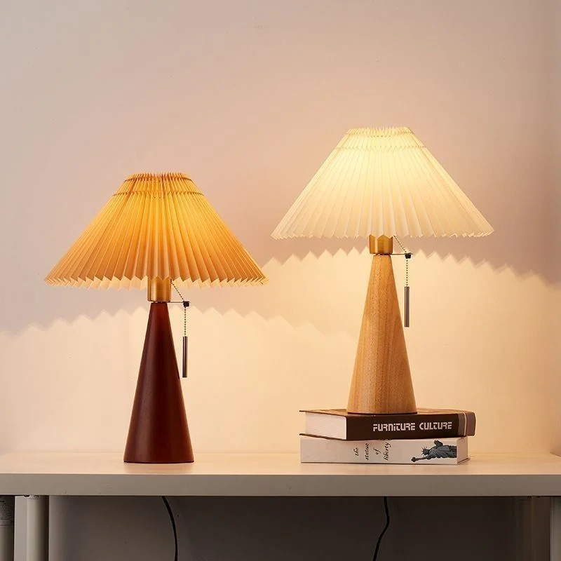 Contemporary Nordic Zipper Switch Pleated Drum Shape Fabric Iron 1-Light Table Lamp For Bedroom