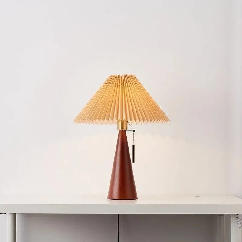 Contemporary Nordic Zipper Switch Pleated Drum Shape Fabric Iron 1-Light Table Lamp For Bedroom