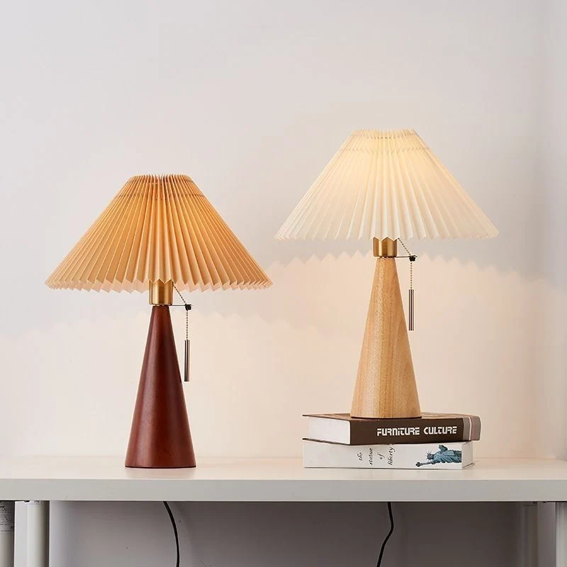 Contemporary Nordic Zipper Switch Pleated Drum Shape Fabric Iron 1-Light Table Lamp For Bedroom
