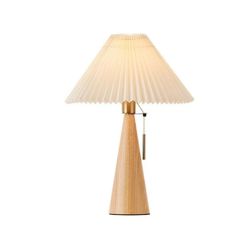 Contemporary Nordic Zipper Switch Pleated Drum Shape Fabric Iron 1-Light Table Lamp For Bedroom