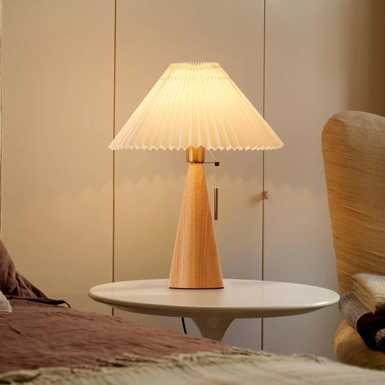 Contemporary Nordic Zipper Switch Pleated Drum Shape Fabric Iron 1-Light Table Lamp For Bedroom