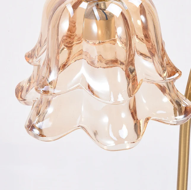 Contemporary Creative Bell Orchid Flower Solid Wood Base Hardware Frame Glass Shade 1-Light Aromatherapy Melting Wax Table Lamp For Bedroom