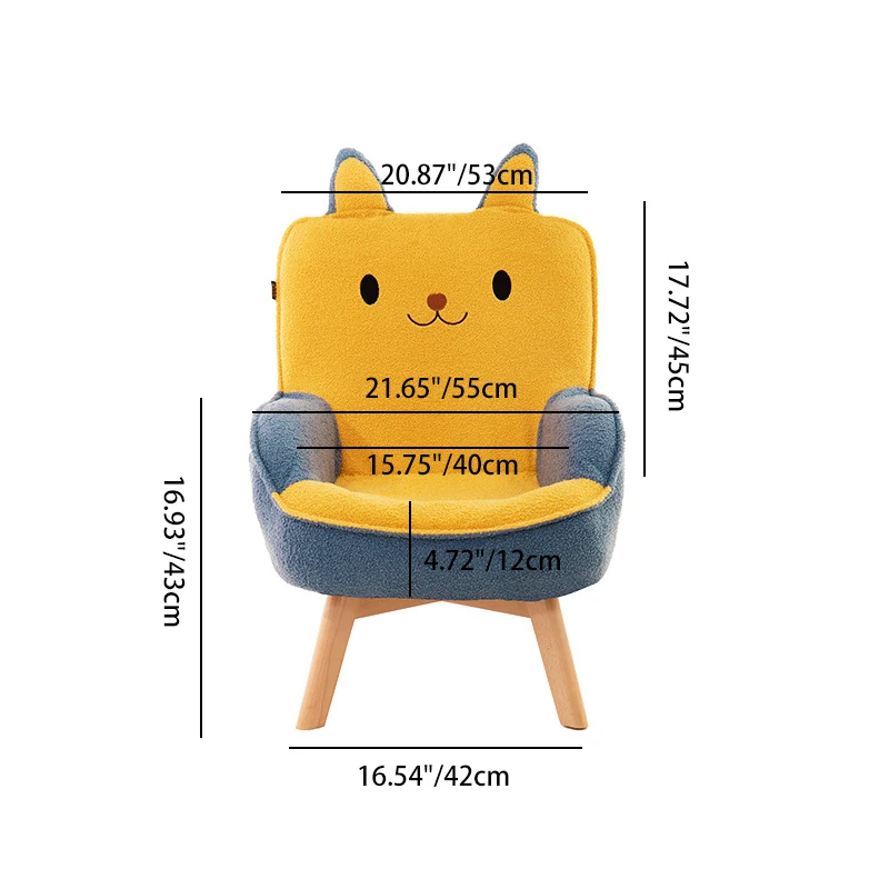 Contemporary Creative Cartoon Embroidery Teddy Velvet Beech Wood Kids Accent Chair Backrest Armrest For Living Room