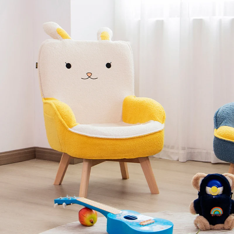 Contemporary Creative Cartoon Embroidery Teddy Velvet Beech Wood Kids Accent Chair Backrest Armrest For Living Room