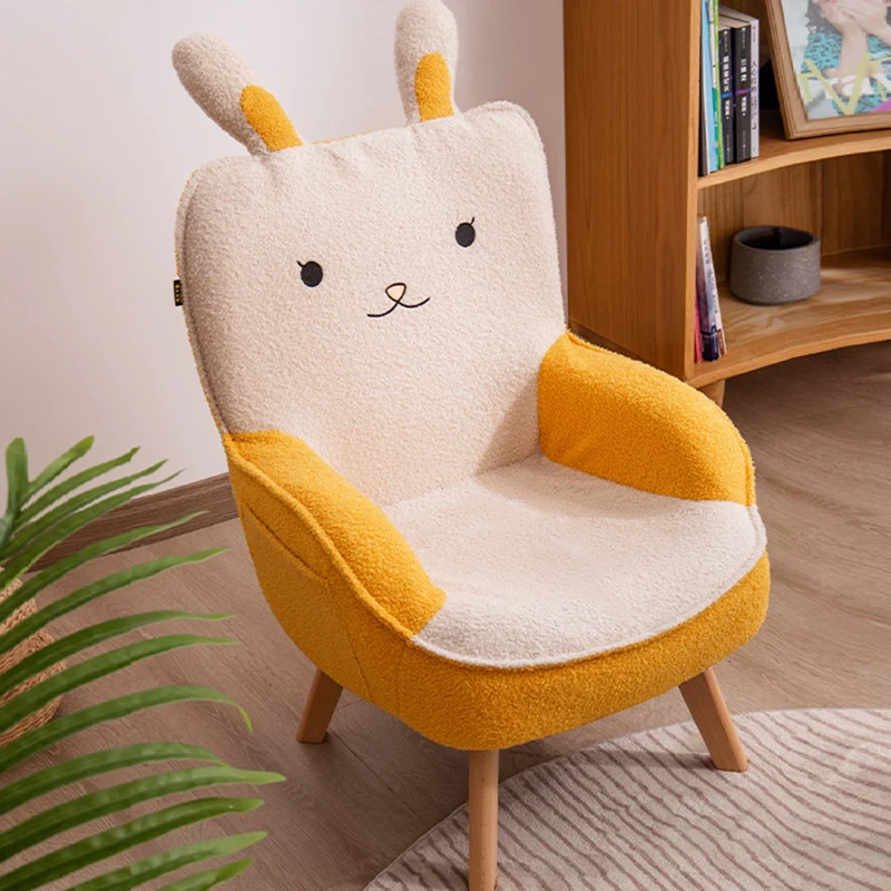 Contemporary Creative Cartoon Embroidery Teddy Velvet Beech Wood Kids Accent Chair Backrest Armrest For Living Room