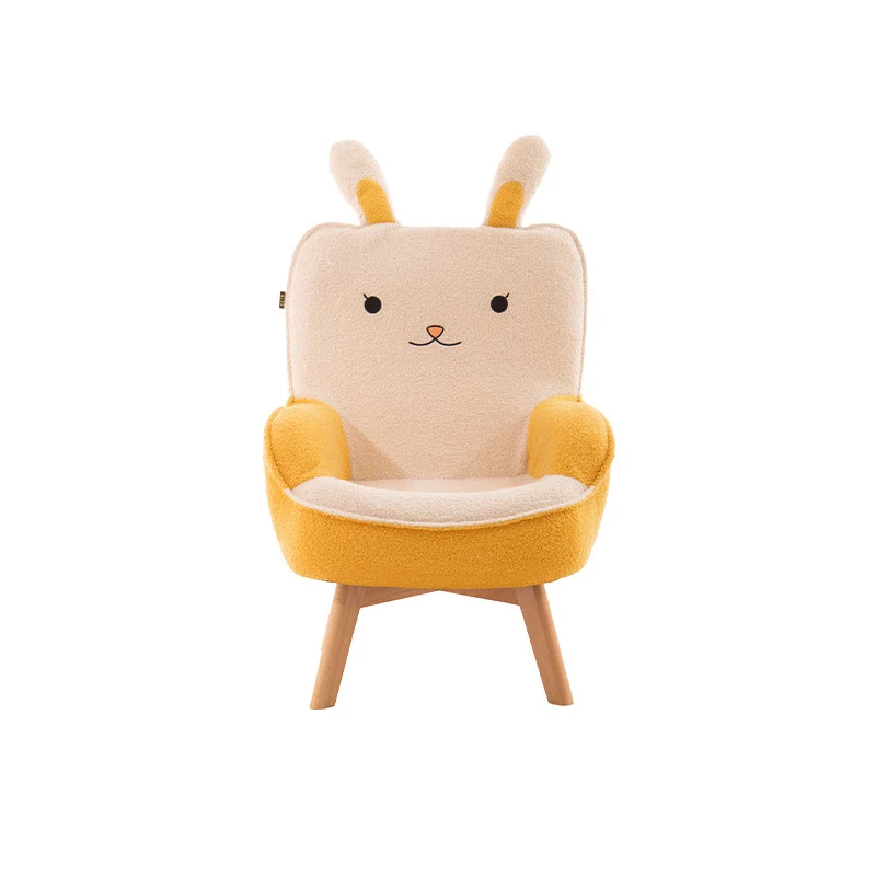 Contemporary Creative Cartoon Embroidery Teddy Velvet Beech Wood Kids Accent Chair Backrest Armrest For Living Room