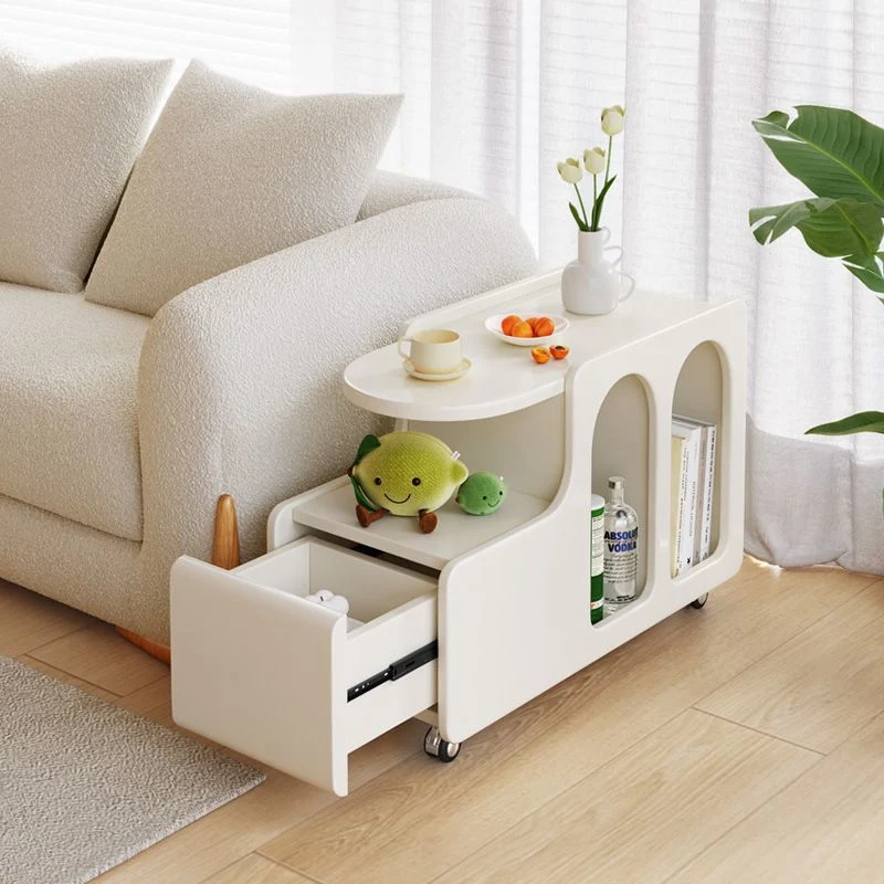 Contemporary Nordic Rectangular Arch Stone Slab MDF End Table 1-Drawer Storage Movable For Living Room
