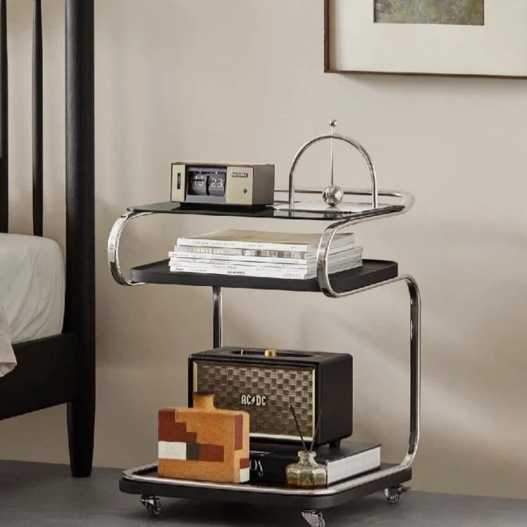 Contemporary Retro Reinforced Glass MDF Iron Square Side Table 3-Tier Movable For Living Room