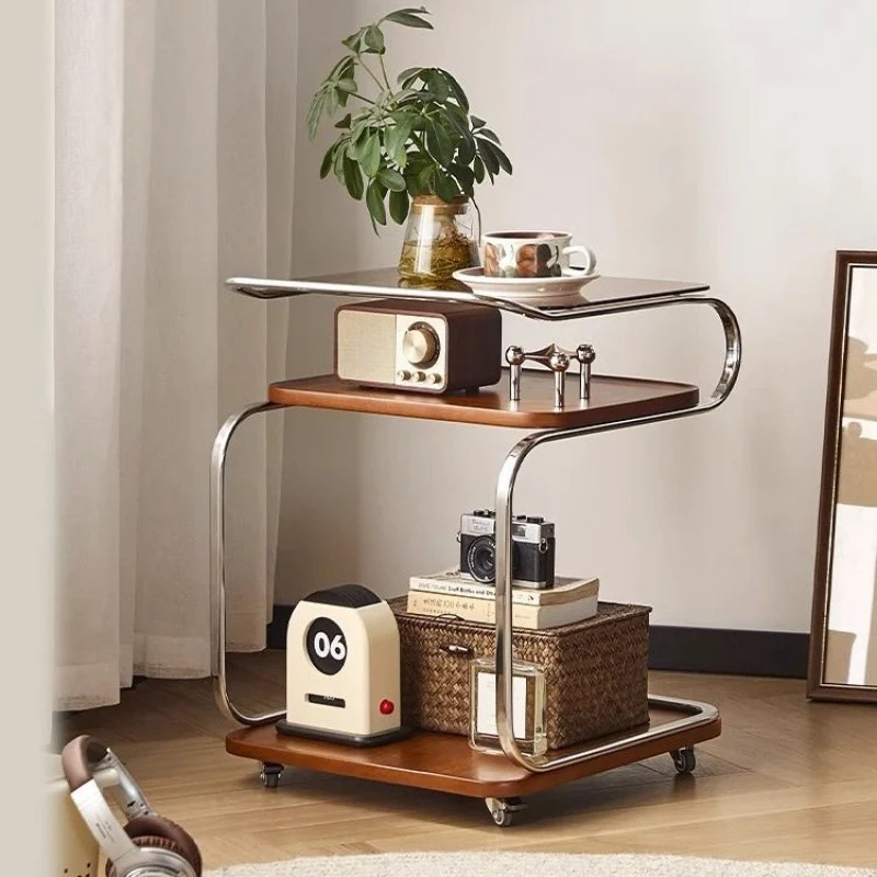 Contemporary Retro Reinforced Glass MDF Iron Square Side Table 3-Tier Movable For Living Room