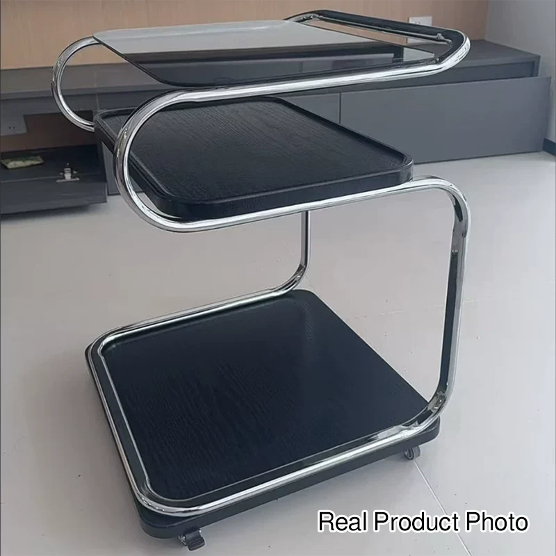 Contemporary Retro Reinforced Glass MDF Iron Square Side Table 3-Tier Movable For Living Room