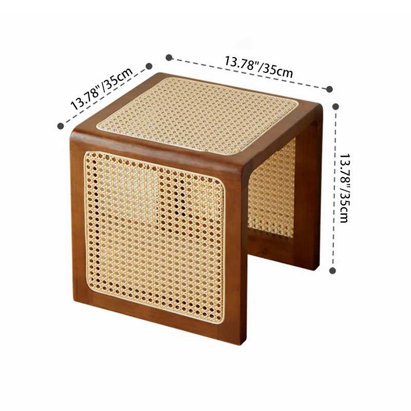 Traditional Japanese Square Rubberwood Rattan End Table For Living Room
