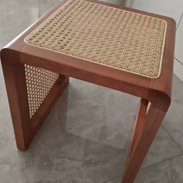 Traditional Japanese Square Rubberwood Rattan End Table For Living Room