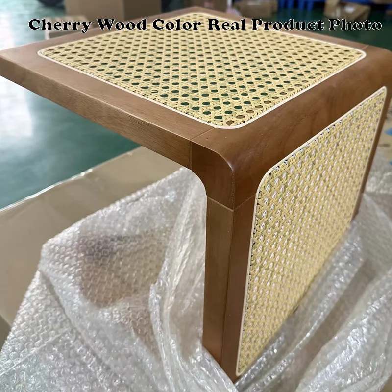 Traditional Japanese Square Rubberwood Rattan End Table For Living Room