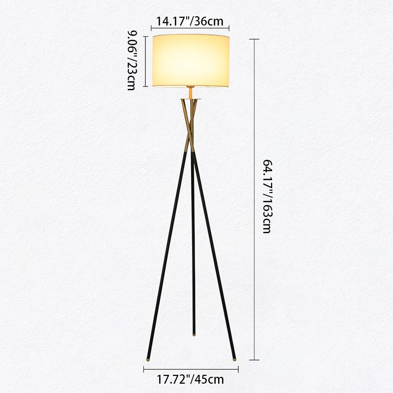 Contemporary Nordic Tripod Base Drum Shape Fabric Iron 1- Light Standing Floor Lamp For Living Room