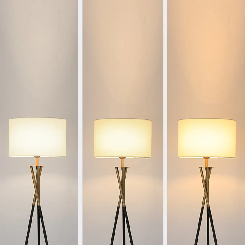 Contemporary Nordic Tripod Base Drum Shape Fabric Iron 1- Light Standing Floor Lamp For Living Room