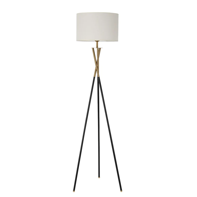 Contemporary Nordic Tripod Base Drum Shape Fabric Iron 1- Light Standing Floor Lamp For Living Room