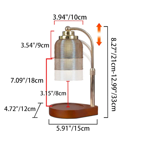 Traditional Vintage Iron Wood Glass Cylinder Liftable 1-Light Melting Wax Table Lamp For Bedroom