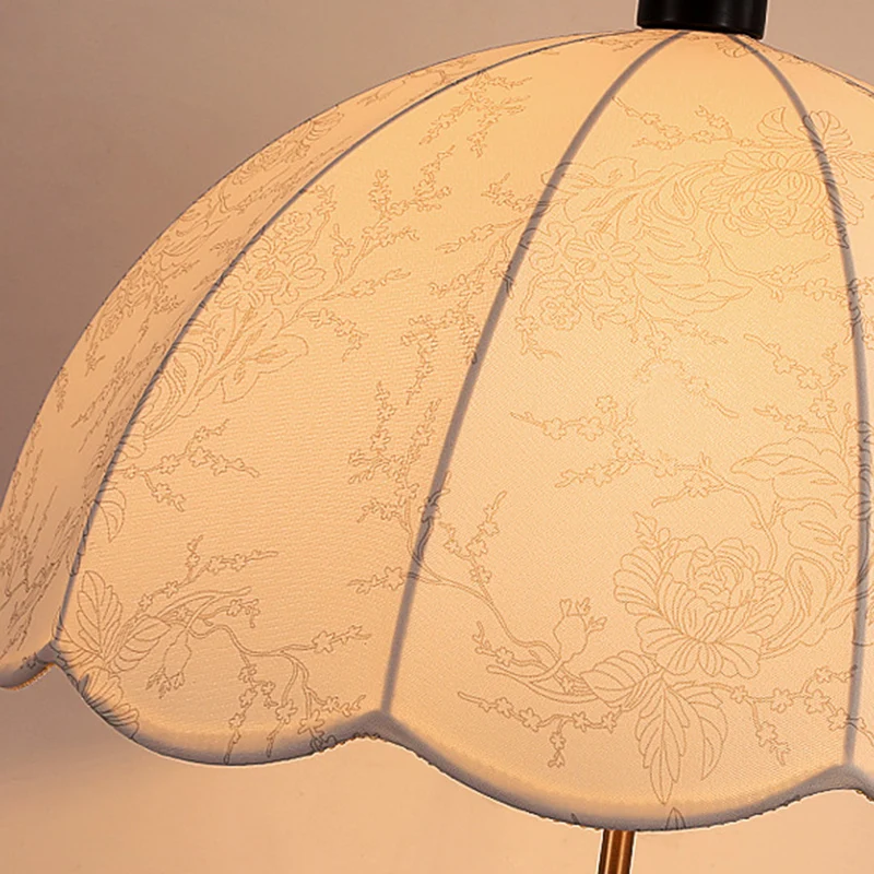 Contemporary Retro Fabric Round Shade Iron Wood 1-Light Standing Floor Lamp For Living Room