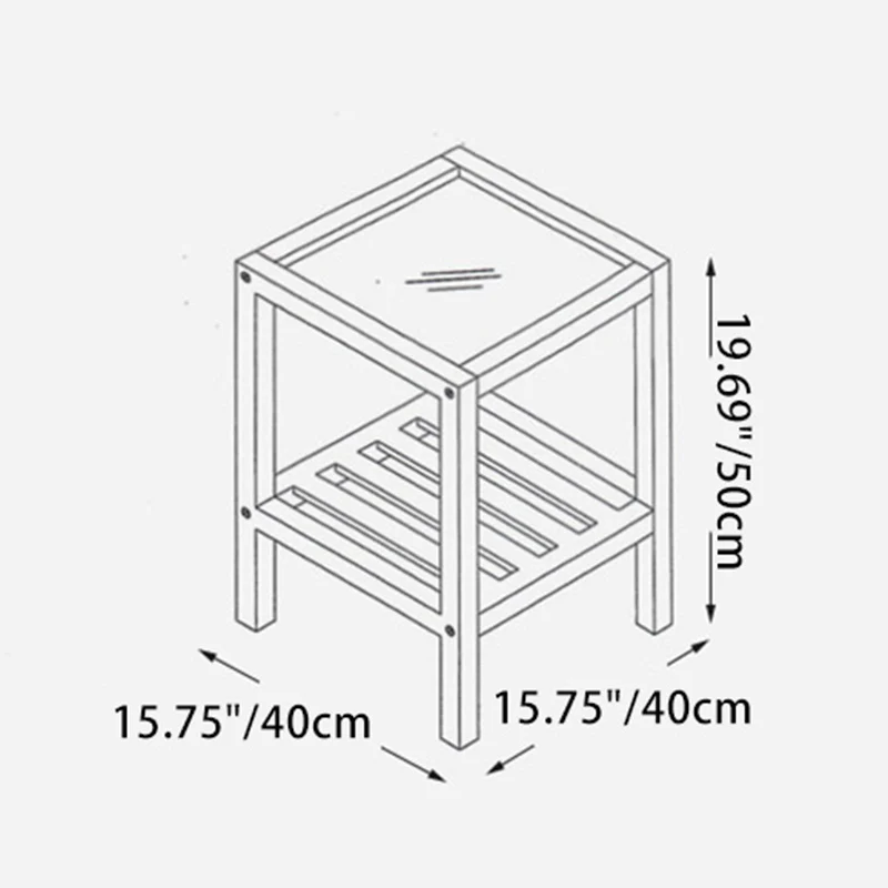 Traditional Japanese Square Pine Wood Glass End Table 2-Tier For Living Room