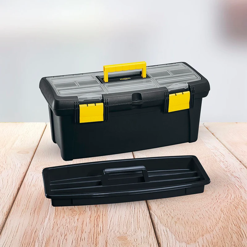 Caja Herramientas 22" con Tapa Organizadora Cerradura Plástica Negro