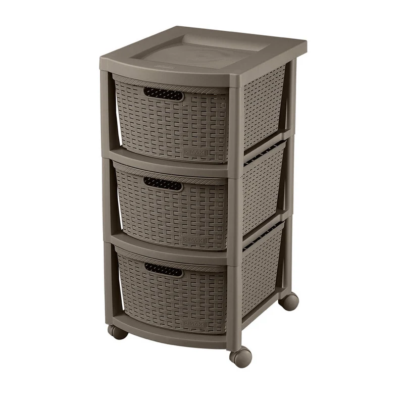 Cajonero Apariencia Rattan 3 Gavetas Altas Mocca