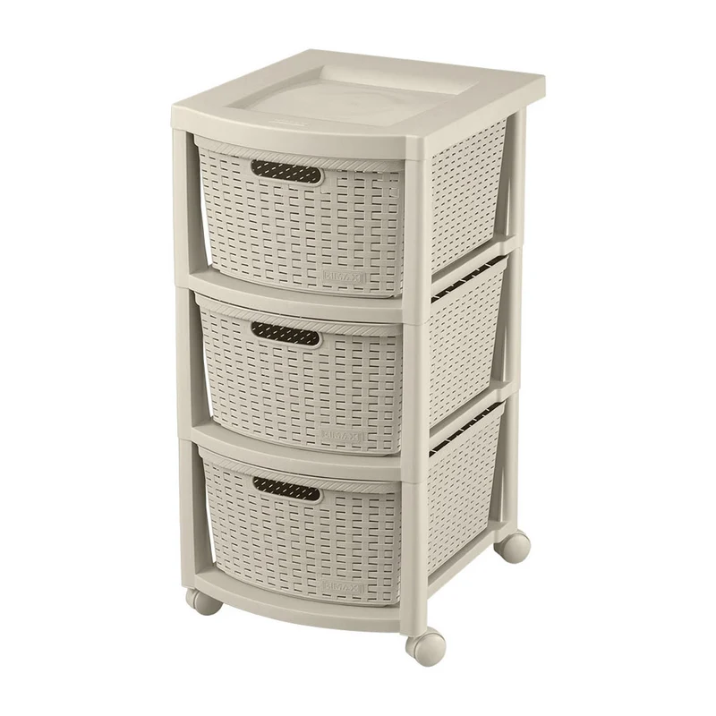 Cajonero Apariencia Rattan 3 Gavetas Altas Taupe