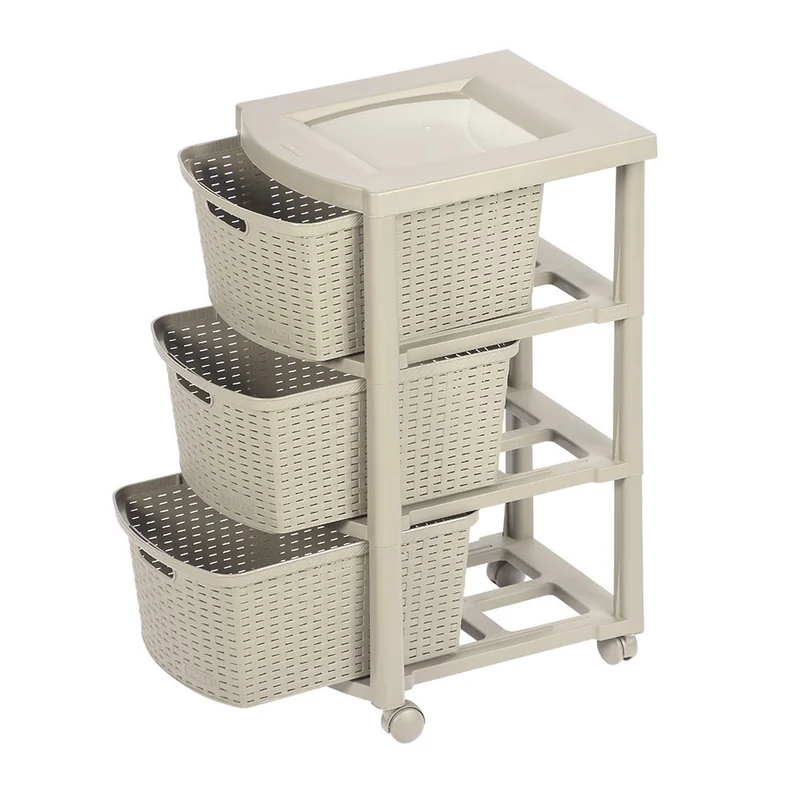 Cajonero Apariencia Rattan 3 Gavetas Altas Taupe