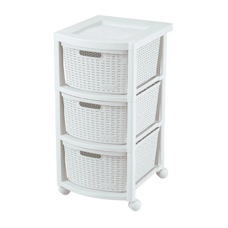 Cajonero Apariencia Rattan 3 Gavetas Altas Blanco Nieve