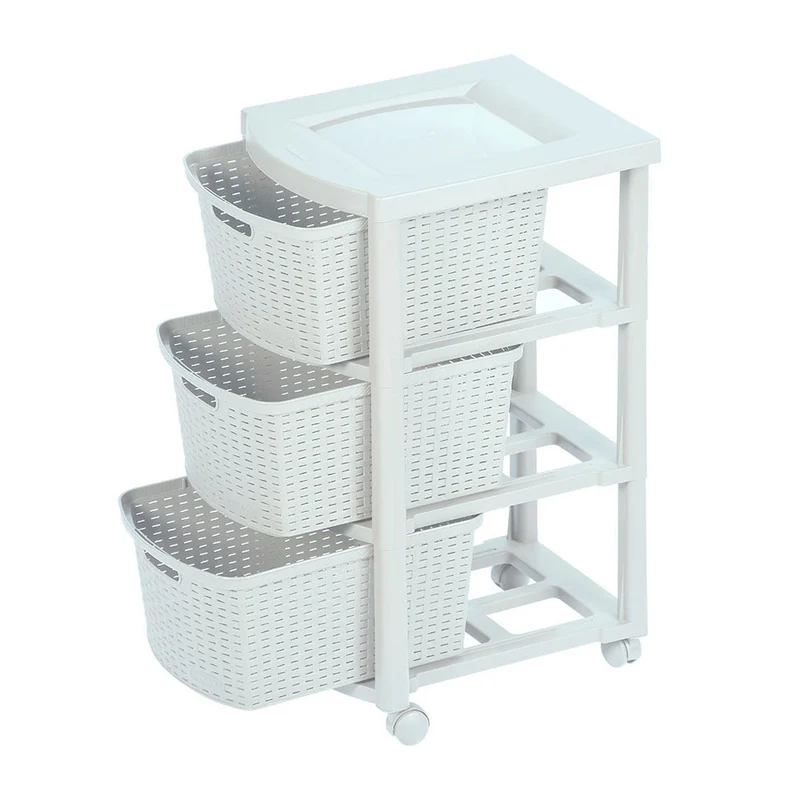 Cajonero Apariencia Rattan 3 Gavetas Altas Blanco Nieve
