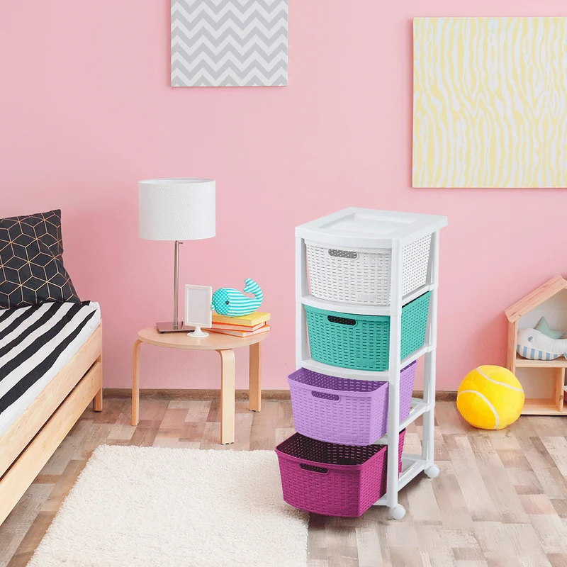 Cajonero Apariencia Rattan 4 Gavetas Altas Tricolor Niña