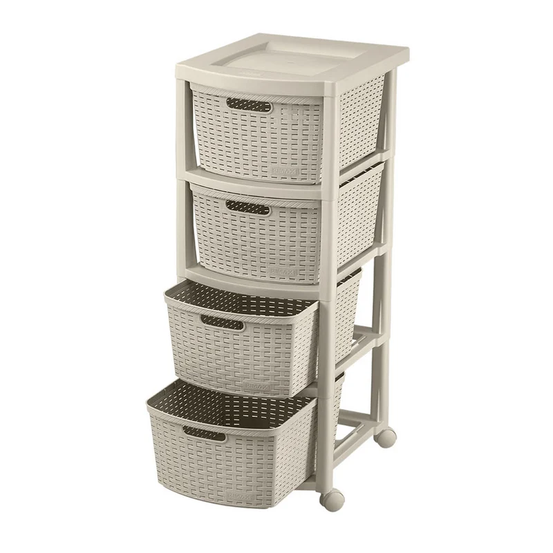 Cajonero Apariencia Rattan 4 Gavetas Altas Taupe