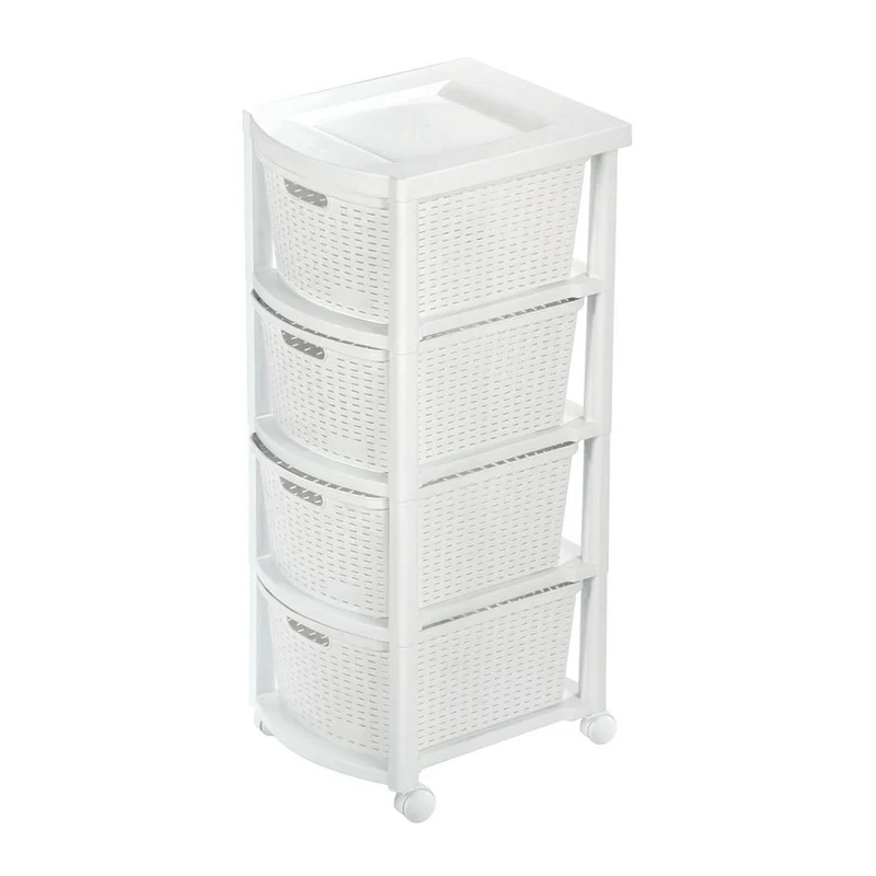 Cajonero Apariencia Rattan 4 Gavetas Altas Blanco Nieve