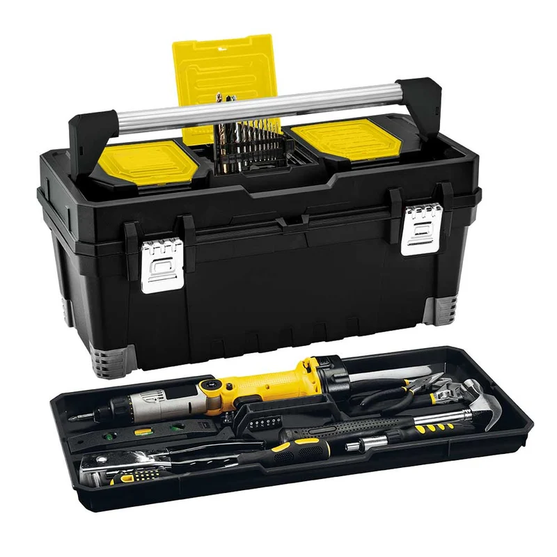 Caja Herramientas 25" Profesional Cerradura Metálica Negro