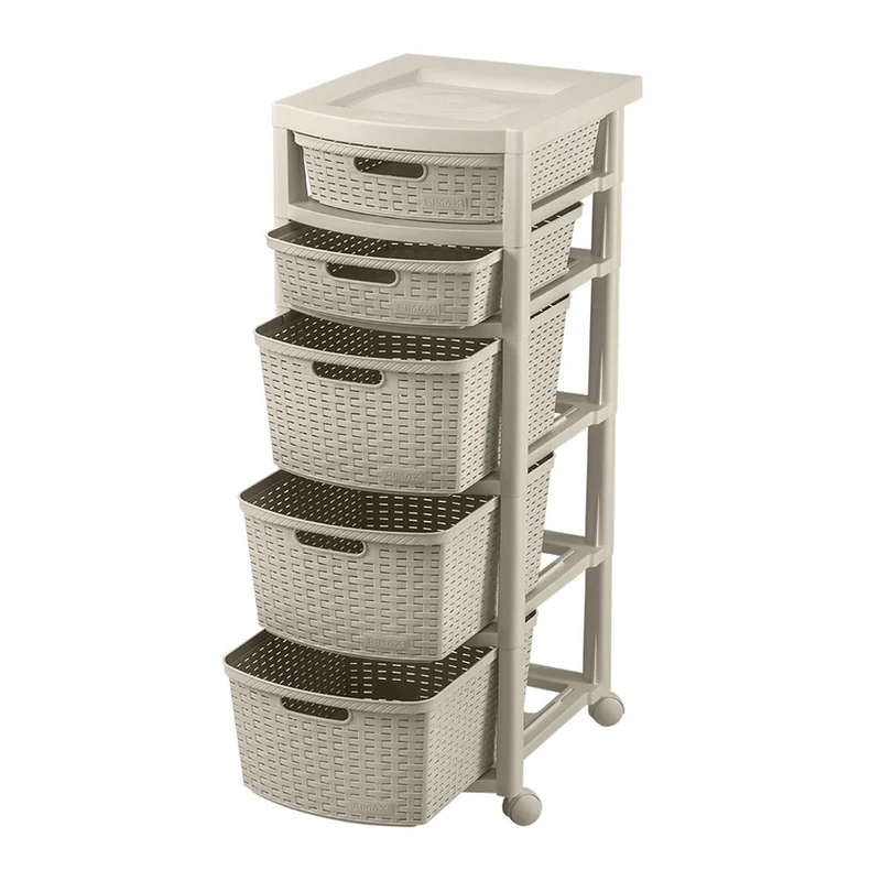 Cajonero Apariencia Rattan 2 Gavetas Bajas + 3 Gavetas Altas Taupe