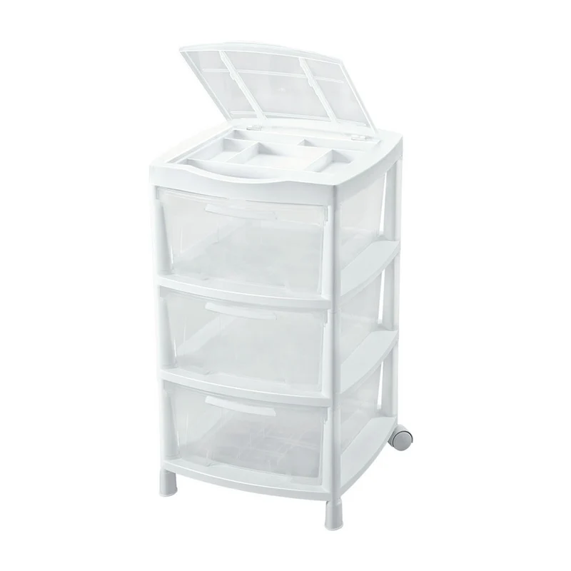 Gavetero Grande con 3 Gavetas y Tapa Organizadora Blanco