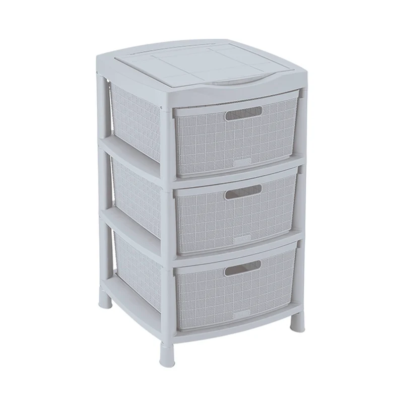 Gavetero Fique con 3 Gavetas y Tapa Organizadora Gris Hielo