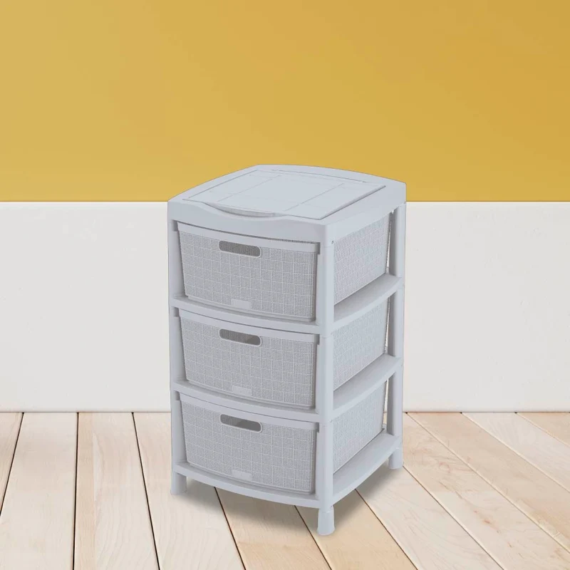 Gavetero Fique con 3 Gavetas y Tapa Organizadora Gris Hielo