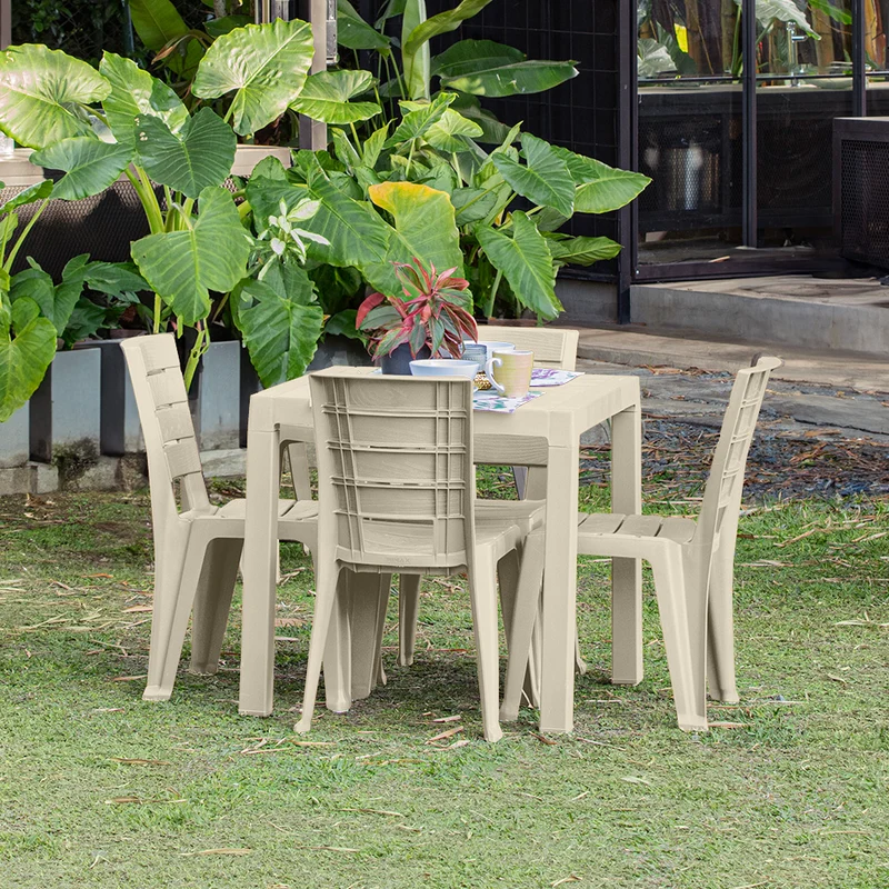 Combo Comedor Barú (1 Mesa + 4 Sillas sin Brazos) Taupe