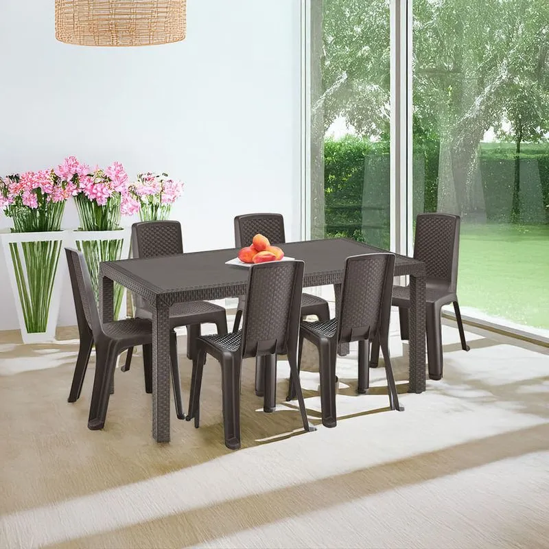 Combo Comedor Familiar Eterna (1 Mesa + 6 Sillas sin Brazos) Wengue