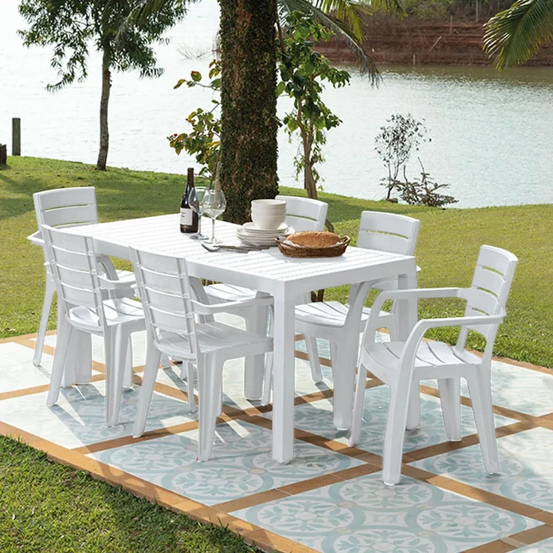 Combo Comedor Familiar Barú (1 Mesa + 6 Sillas con Brazos) Gris Hielo