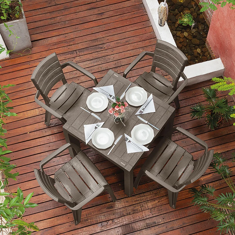 Combo Comedor Barú (1 Mesa + 4 Sillas con Brazos) Mocca