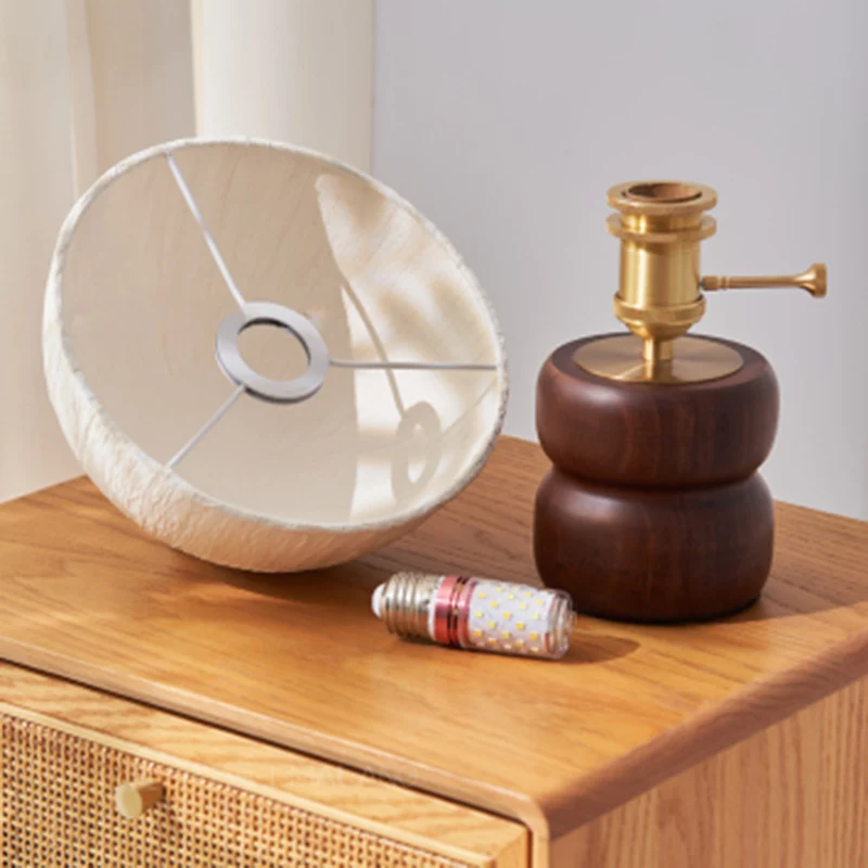 Traditional Japanese Umbrella Rice Paper Lampshade Rubberwood Base Copper 1 - Light Table Lamp For Bedroom