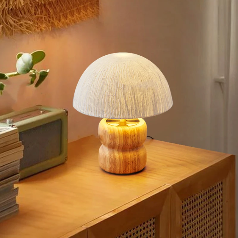 Traditional Japanese Umbrella Rice Paper Lampshade Rubberwood Base Copper 1 - Light Table Lamp For Bedroom