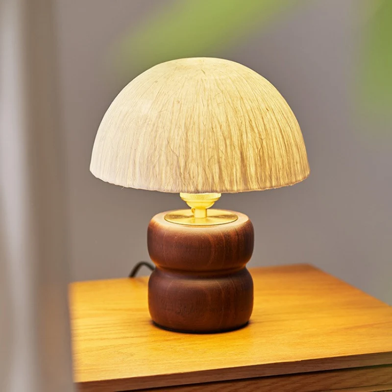 Traditional Japanese Umbrella Rice Paper Lampshade Rubberwood Base Copper 1 - Light Table Lamp For Bedroom