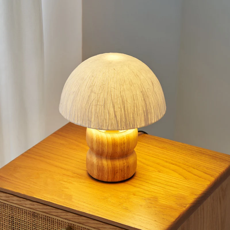 Traditional Japanese Umbrella Rice Paper Lampshade Rubberwood Base Copper 1 - Light Table Lamp For Bedroom