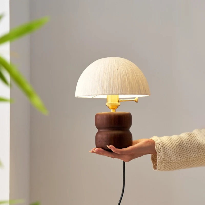 Traditional Japanese Umbrella Rice Paper Lampshade Rubberwood Base Copper 1 - Light Table Lamp For Bedroom